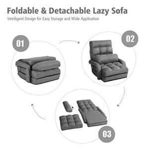 Giantex Folding Lazy Sofa Floor Chair, Indoor Chaise Lounger Bed with 6 Adjustable Position, Pillow Living Room Lounge Couch(Gray)