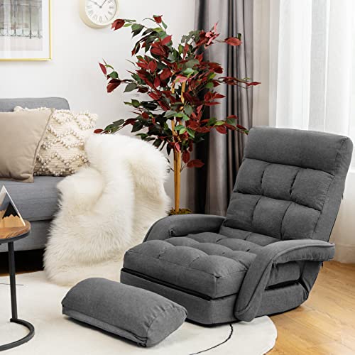 Giantex Folding Lazy Sofa Floor Chair, Indoor Chaise Lounger Bed with 6 Adjustable Position, Pillow Living Room Lounge Couch(Gray)