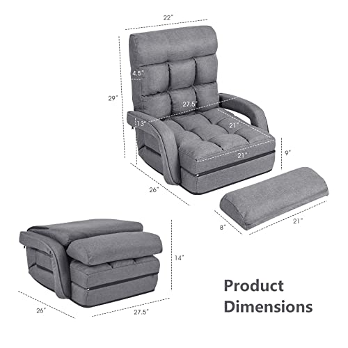 Giantex Folding Lazy Sofa Floor Chair, Indoor Chaise Lounger Bed with 6 Adjustable Position, Pillow Living Room Lounge Couch(Gray)