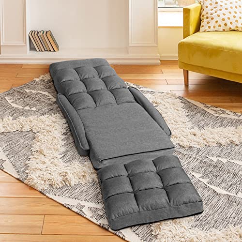 Giantex Folding Lazy Sofa Floor Chair, Indoor Chaise Lounger Bed with 6 Adjustable Position, Pillow Living Room Lounge Couch(Gray)