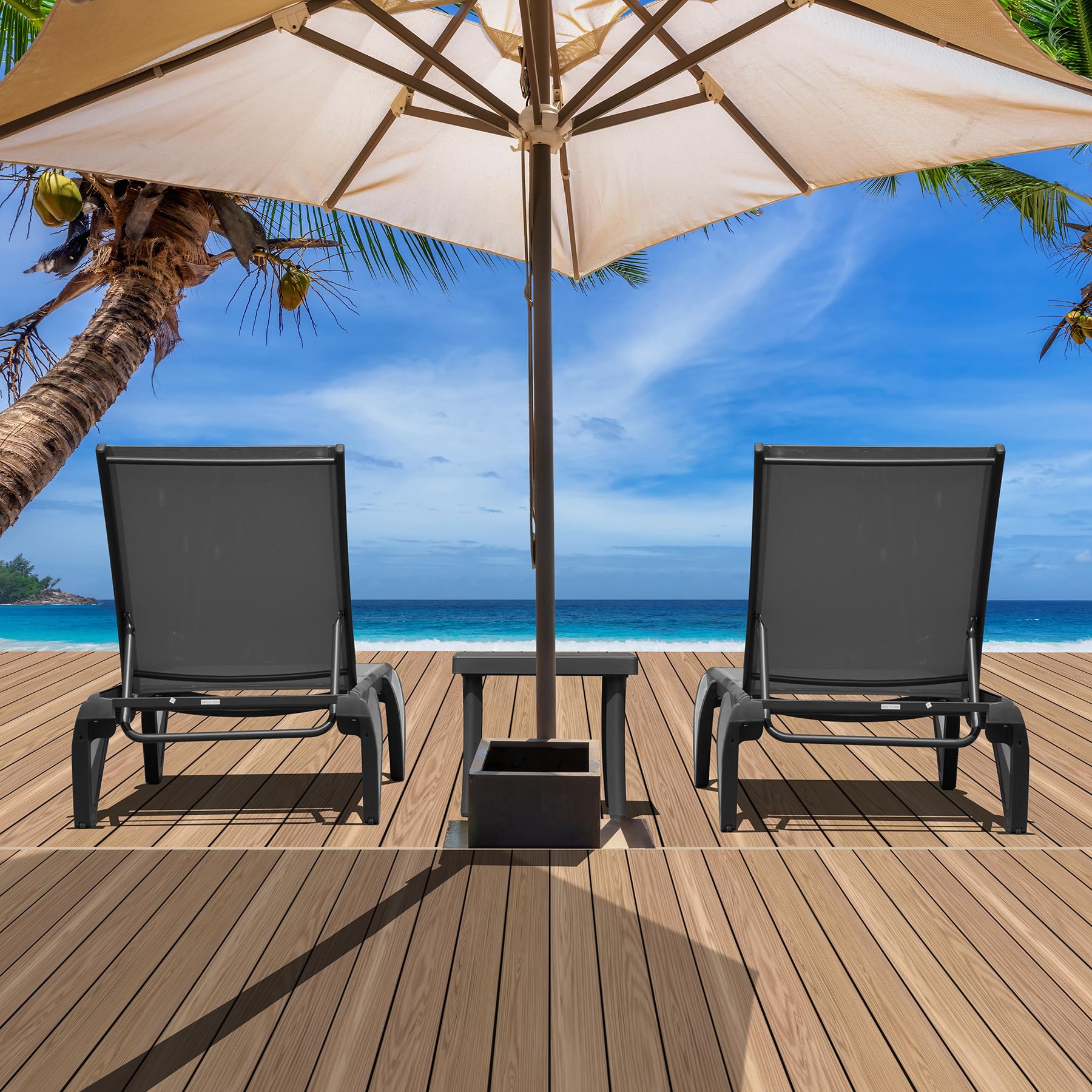 Domi Pool Lounge Chairs Set of 3, Aluminum Adjustable Outdoor Chaise Lounge with Wheels and Side Table, All Weather Poolside Chairs for Deck Lawn Patio Backyard, Textilene- Gray