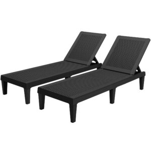 greesum outdoor chaise lounge chairs set of 2 with adjustable backrest, waterproof pe easy assembly, lightweight for patio, poolside, beach, yard, black