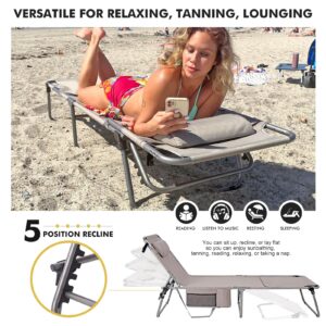 Tanning Chair with Face Hole, Folding Chaise Lounge Chair, Heavy Duty Outside Lay Flat Portable Face Down Tanning Chair with Arm Hole for Reading Beach Poolside Patio Sunbathing Lawn Camping, 300LBS