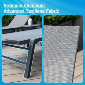 U ULAND Chaise Lounge Outdoor, Aluminum Outdoor Chaise Lounge Set of 2 Assemble-Free, Patio Lounger Poolside Lay Flat Sunbathing Adjustable Backrest Pool Lounge Chair