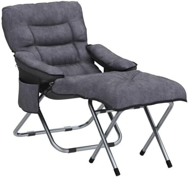 Lazy Chair with Ottoman, Foldable Modern Lounge Chair with Footrest & Armrest, Reclining Leisure Sofa Armchair Cozy Reading Chair for Bedroom/Office/Hosting/Living Room/Dorm Rooms/Garden, Grey