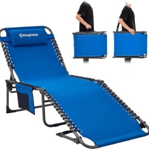 KingCamp Outdoor Adjustable Tri-fold Chaise Lounge Chair for Patio Beach Sunbathing Tanning Pool Camping, Blue