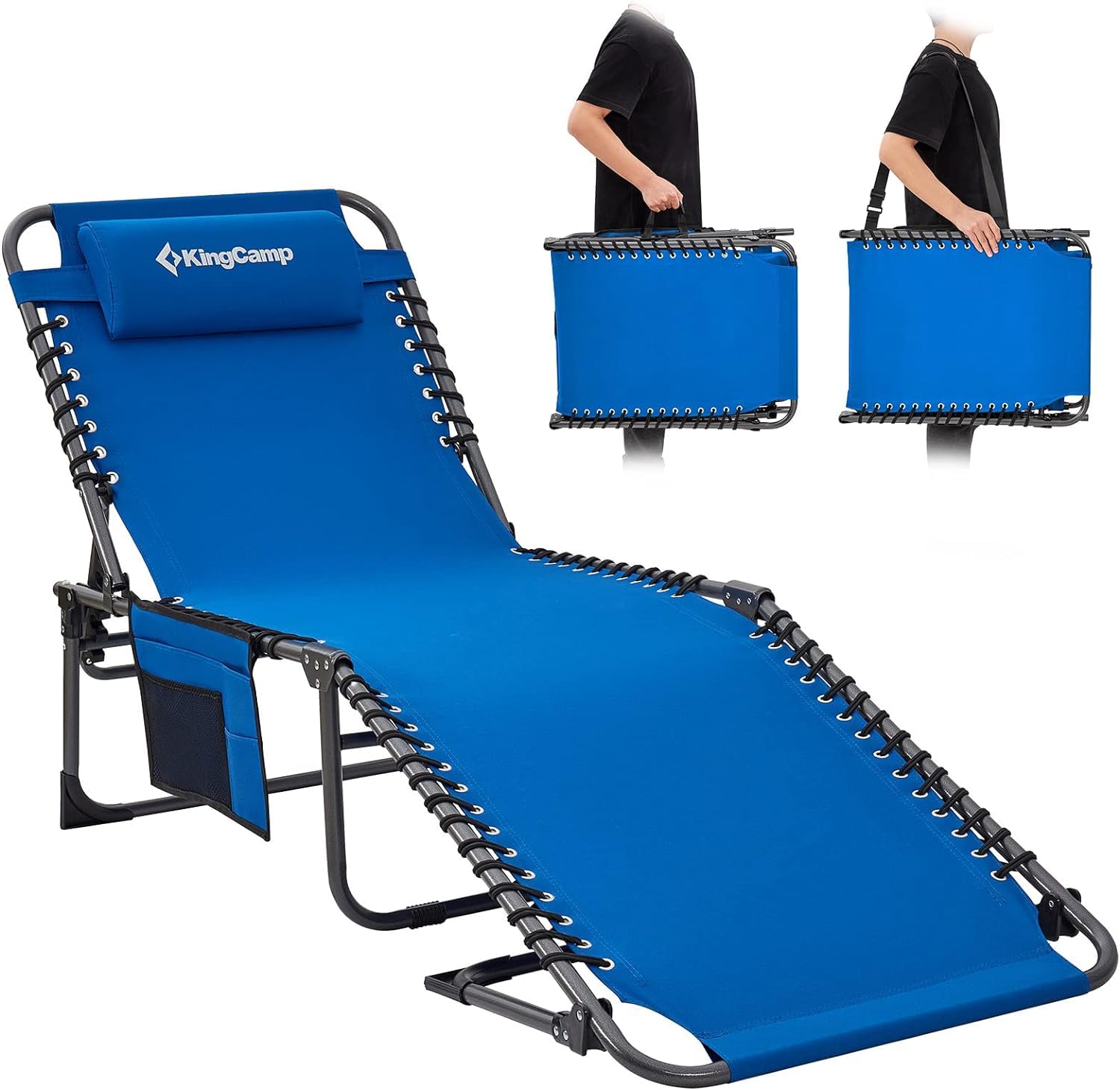 KingCamp Outdoor Adjustable Tri-fold Chaise Lounge Chair for Patio Beach Sunbathing Tanning Pool Camping, Blue