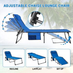 KingCamp Outdoor Adjustable Tri-fold Chaise Lounge Chair for Patio Beach Sunbathing Tanning Pool Camping, Blue