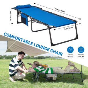 KingCamp Outdoor Adjustable Tri-fold Chaise Lounge Chair for Patio Beach Sunbathing Tanning Pool Camping, Blue