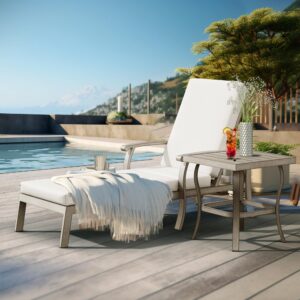 ZEPYARD Aluminum Patio Chaise Lounge Set of 2, Armrest Lounge Chair with Adjustable Backrest for Outside, All Weather Aluminum Lounge Chair for Deck Beach Poolside-Greige Cushion