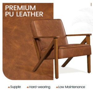 Yaheetech Accent Chair, Armchair with Strong Wood Frame, PU Leather Modern Retro Lounge Chair for Living Room/Lounge/Office/Reception Area, 2 Pieces, Light Brown