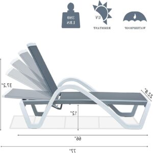 EDWINENE Outdoor Adjustable Aluminum Chaise Lounge, Patio Lounge Chairs with Arm, Outside Poolside Lounger Furniture for Outside,Pool,Lawn (Gray,1 Lounge Chair)