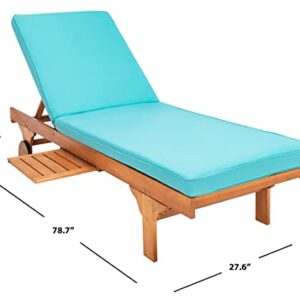 SAFAVIEH Outdoor Collection Newport Natural/ Aqua Cushion Built-in Side Table Adjustable Chaise Lounge Chair