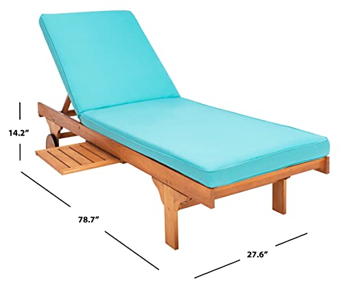 SAFAVIEH Outdoor Collection Newport Natural/ Aqua Cushion Built-in Side Table Adjustable Chaise Lounge Chair