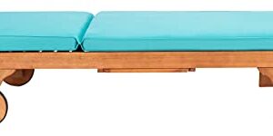 SAFAVIEH Outdoor Collection Newport Natural/ Aqua Cushion Built-in Side Table Adjustable Chaise Lounge Chair