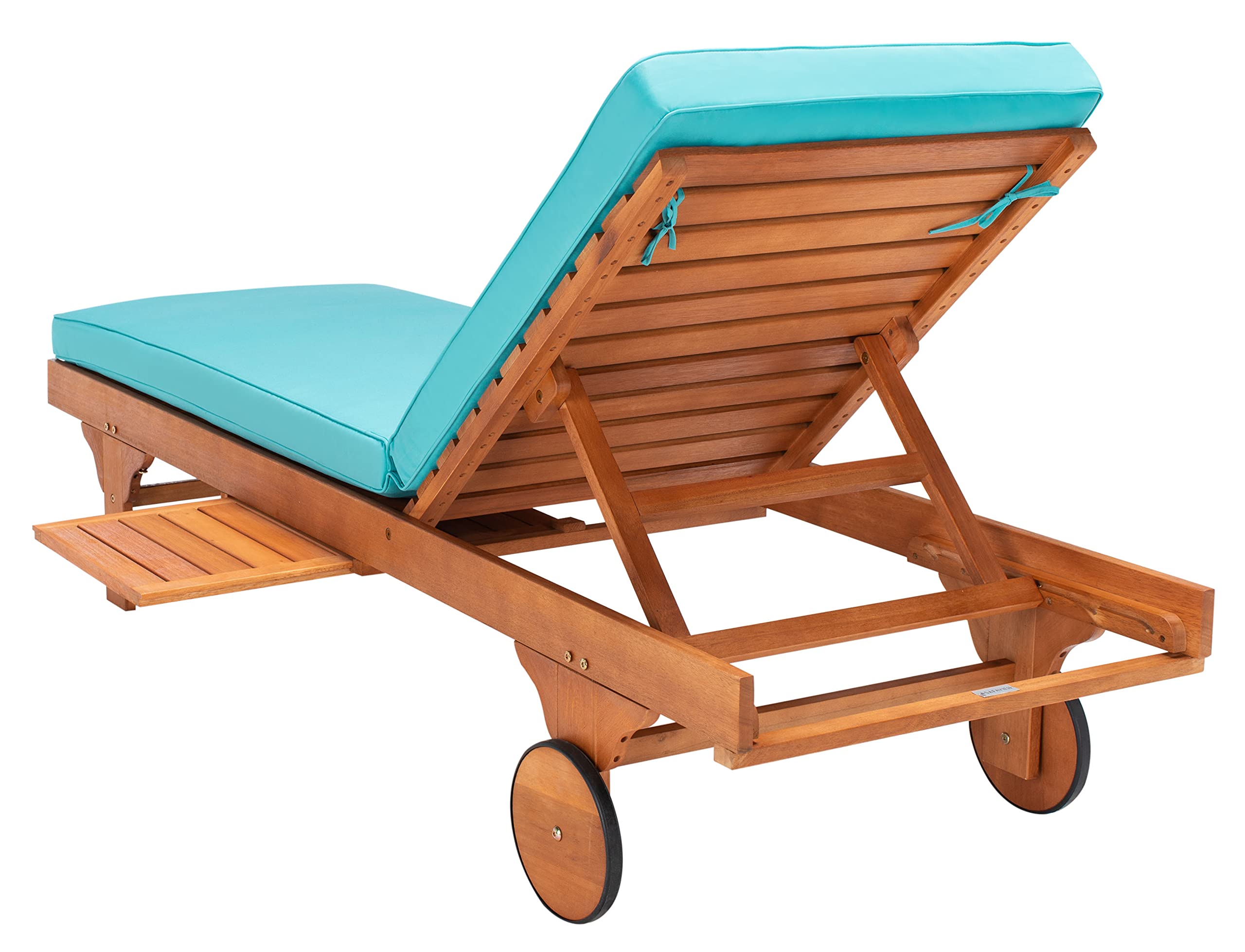 SAFAVIEH Outdoor Collection Newport Natural/ Aqua Cushion Built-in Side Table Adjustable Chaise Lounge Chair