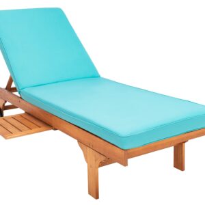 SAFAVIEH Outdoor Collection Newport Natural/ Aqua Cushion Built-in Side Table Adjustable Chaise Lounge Chair