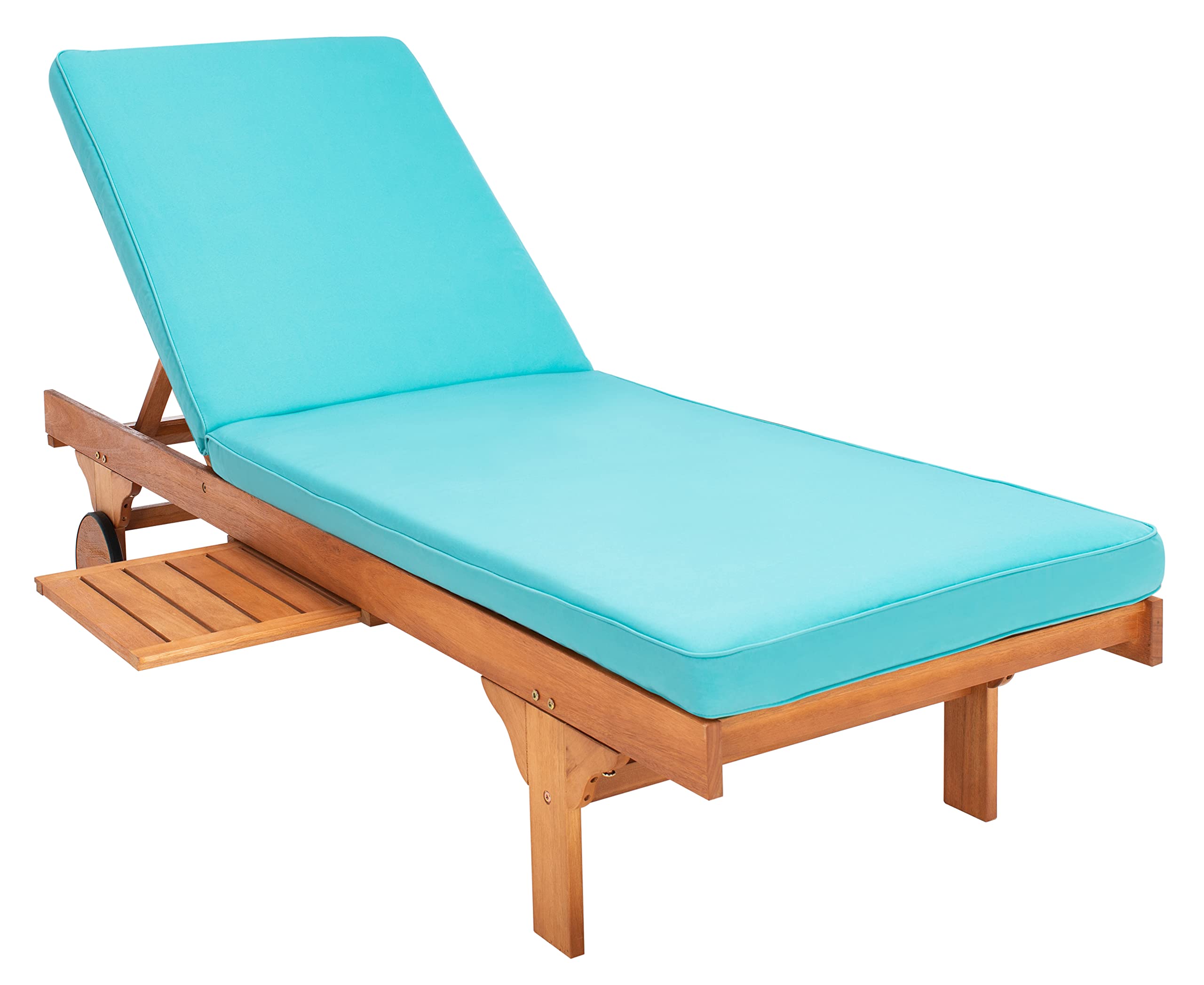 SAFAVIEH Outdoor Collection Newport Natural/ Aqua Cushion Built-in Side Table Adjustable Chaise Lounge Chair