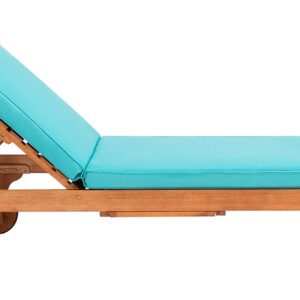 SAFAVIEH Outdoor Collection Newport Natural/ Aqua Cushion Built-in Side Table Adjustable Chaise Lounge Chair