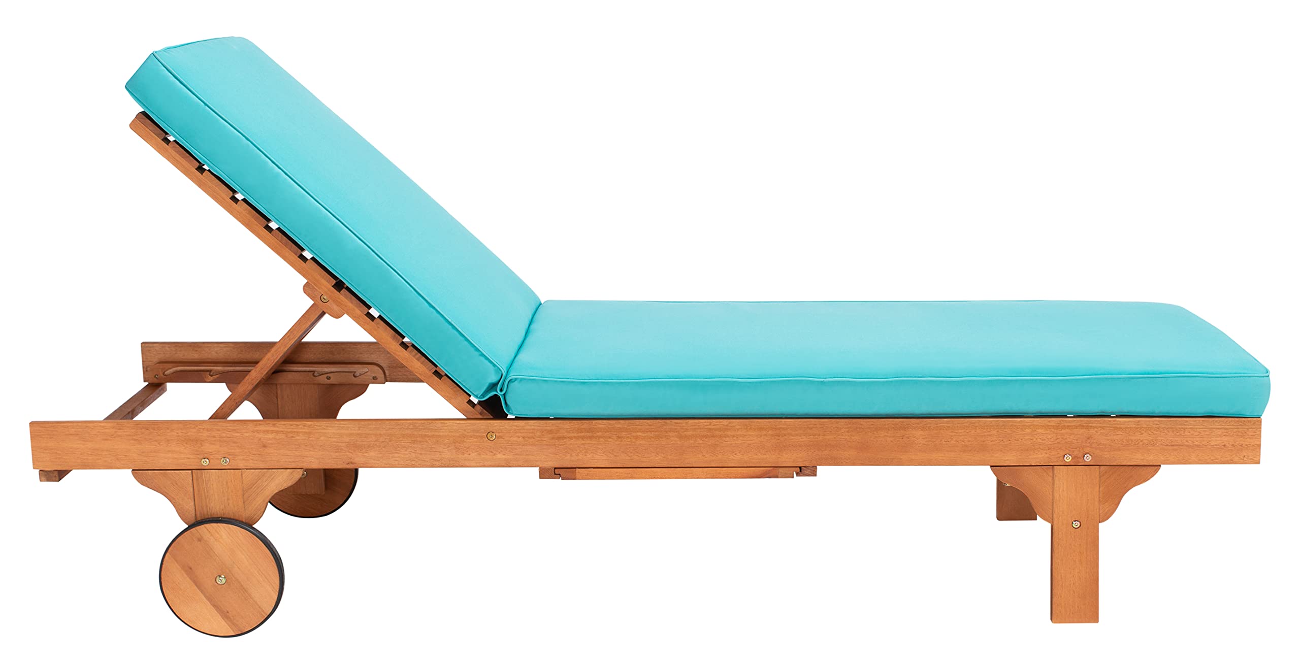 SAFAVIEH Outdoor Collection Newport Natural/ Aqua Cushion Built-in Side Table Adjustable Chaise Lounge Chair