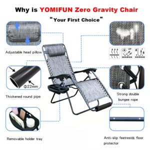 YOMIFUN Zero Gravity Chair, Lawn Chair, Folding Recliner Lounge Chair, Everything Included with Padded Head Pillow, Holder Tray, Shoulder Strap, Footrest Cushion, grey