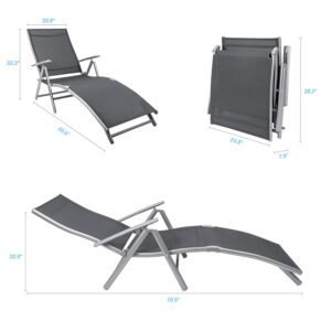 Flamaker Patio Lounge Chairs Adjustable Chaise Lounge Chairs Folding Outdoor Recliners Set of 2 for Beach, Pool and Yard (Grey)