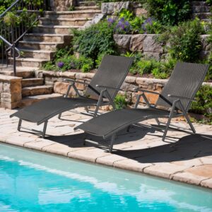 Flamaker Patio Lounge Chairs Adjustable Chaise Lounge Chairs Folding Outdoor Recliners Set of 2 for Beach, Pool and Yard (Grey)