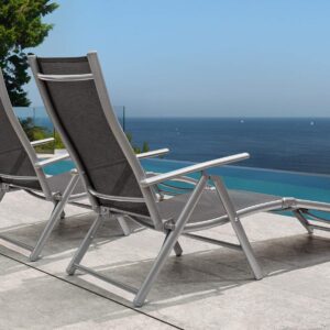 Flamaker Patio Lounge Chairs Adjustable Chaise Lounge Chairs Folding Outdoor Recliners Set of 2 for Beach, Pool and Yard (Grey)