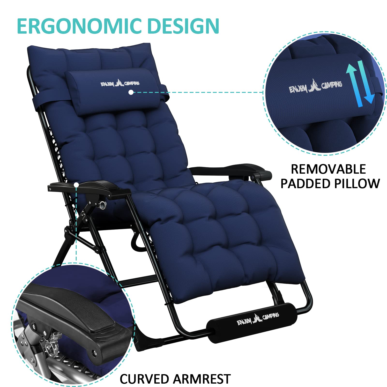 Amopatio Zero Gravity Chair with Removable Cushion & Tray, XL 29In Patio Folding Reclining Lounge Chair with Footrest & Headrest for Indoor and Outdoor, Support 500lbs, Navy