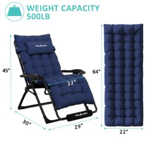 Amopatio Zero Gravity Chair with Removable Cushion & Tray, XL 29In Patio Folding Reclining Lounge Chair with Footrest & Headrest for Indoor and Outdoor, Support 500lbs, Navy