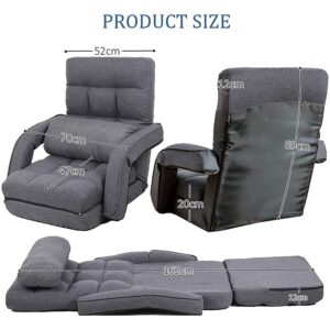 FLOGUOR Indoor Floor Gaming Chairs for Adults with Back Support,Chaise Lounge, 42-Position Folding Lazy Sofa with Pillow for Living Room, Bedroom, Balcony(Grey) 8803GR