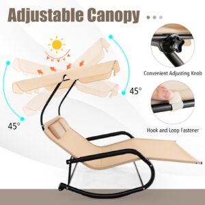 Tangkula 2 Person Lounge Chair with Adjustable Canopy, Outdoor Chaise Lounge with 2 Detachable Pillows and Wheels, Extra Large Double Patio Hammock Bed Swing for Backyard, Poolside