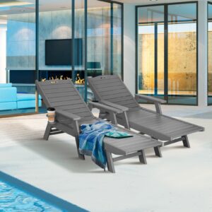 nalone Chaise Lounge Set of 2 Outdoor with 5-Position Adjustable Backrest, HDPE Lounge Chair for Outside Supports Up to 400 LBS, Pool Lounge Chairs for Patio Poolside Deck Beach Backyard (Grey)