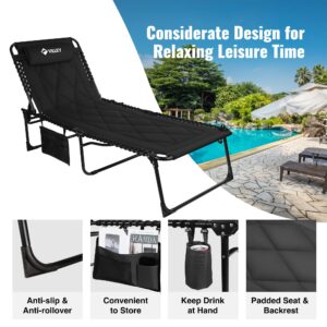 VILLEY Oversized Padded Chaise Lounge with Cushion, Foldable Camping Cot, Patio Reclining Lounge Chairs, Folding Sleeping Bed for Outdoor, Indoor, Backyard, Garden, Camping, Relaxing, Beach Tanning