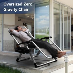 Elevens Oversized Zero Gravity Chair, 30in Reclining Patio Lounge Chair with Removable Cushion & Tray, Patio Lounge Chair with Adjustable Headrest, Support 500 lbs, Gray