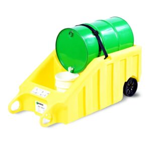 poly dolly, 70 gallon spill capacity, 600 lbs load capacity, 69" length x 31.75" width x 26.5" height