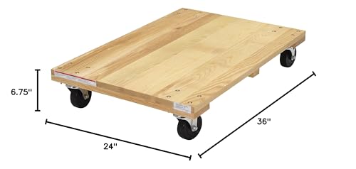 Vestil HDOS-2436-12 Solid Deck Hardwood Dolly with Hard Rubber Casters, 1200 lbs Capacity, 36" Length x 24" Width x 6-3/4" Height , Tan