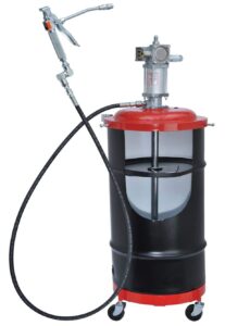 lincoln 6917 portable air operated 50:1 pneumatic double acting grease pump with drum dolly, 7 foot high pressure hose, heavy duty control valve, universal swivel