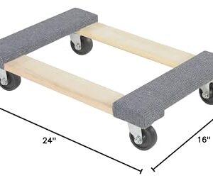 Vestil HDOC-1624-9 Hardwood Dolly with Carpet End, 900 lbs Capacity, 24" Length x 16" Width x 5-3/4" Height Deck