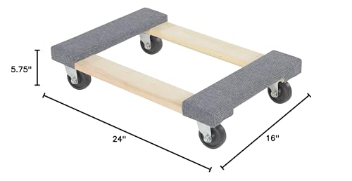 Vestil HDOC-1624-9 Hardwood Dolly with Carpet End, 900 lbs Capacity, 24" Length x 16" Width x 5-3/4" Height Deck