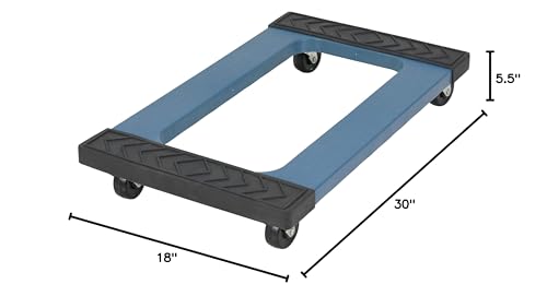 Vestil PDOC-1830 Plastic Dolly Rubber End, 1000 lbs Capacity, 30" Length x 18" Width x 5-1/2" Height Deck