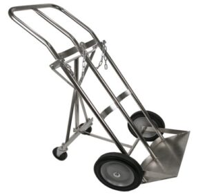 large dual oxygen tank cart dolly with retractable, ball-bearing wheels (holds 2 large oxygen tanks)