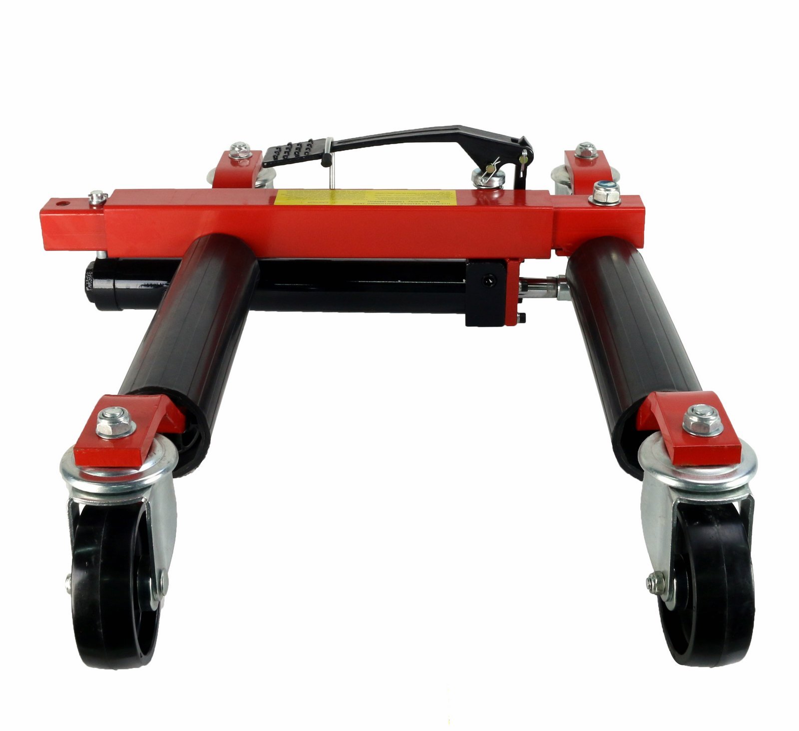 (4) Dragway Tools 12in. 1500 lb Hydraulic Car Wheel Dolly with Storage Stand