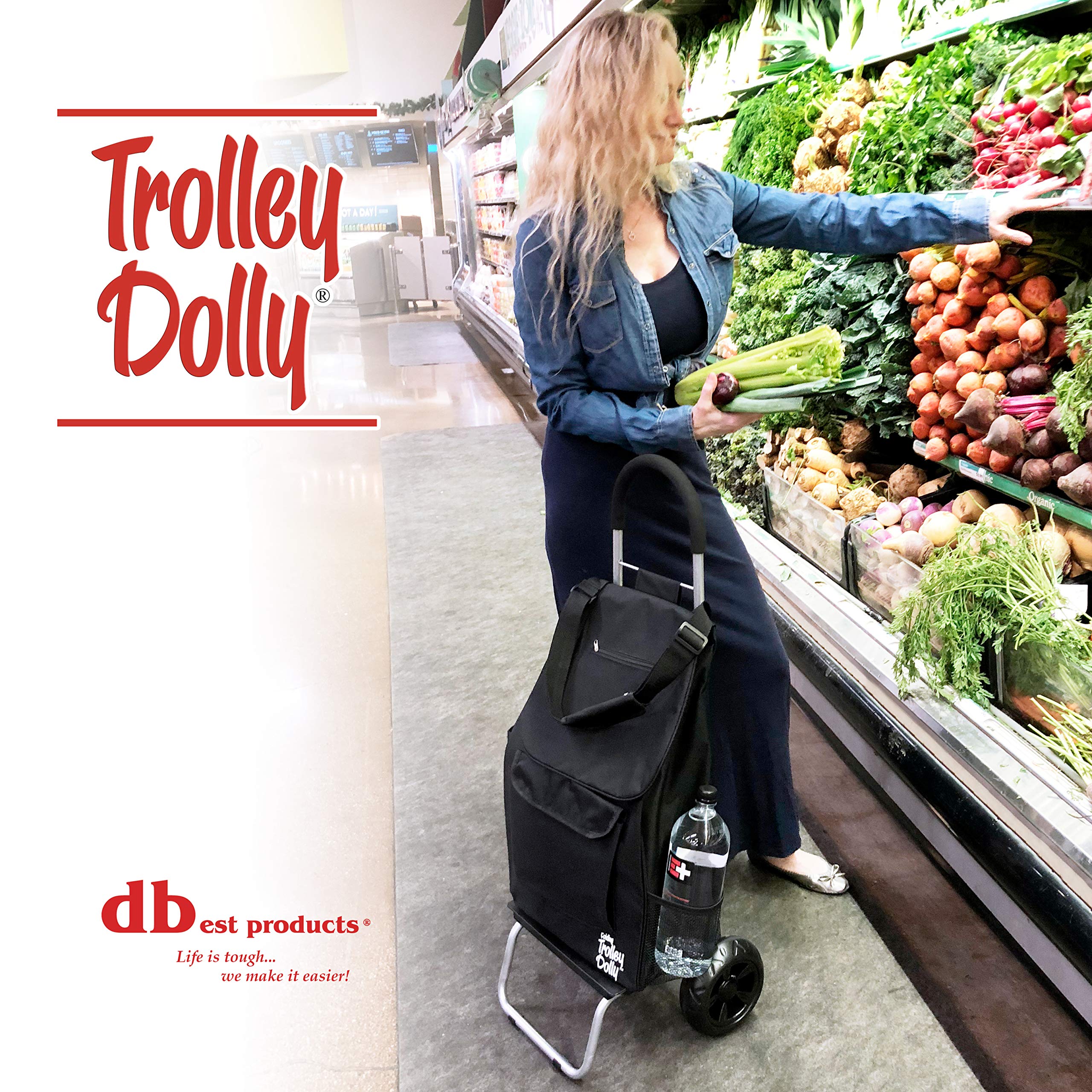 dbest products Trolley Dolly Black Foldable Shopping cart for Groceries with Wheels and Removable Bag and Rolling Personal Handtruck Standard