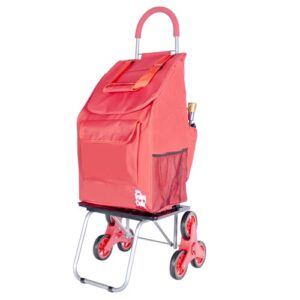 dbest products stair climber bigger trolley dolly shopping cart, red shopping grocery foldable cart condo apartment