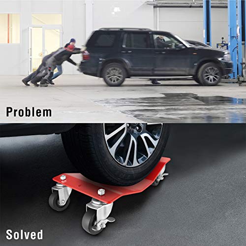 Car Dolly Set of 4 – Under Vehicle Tire Skates with Heavy-Duty Roller Wheel Casters – For Moving, Positioning Vehicles or Boats by Pentagon (Red)