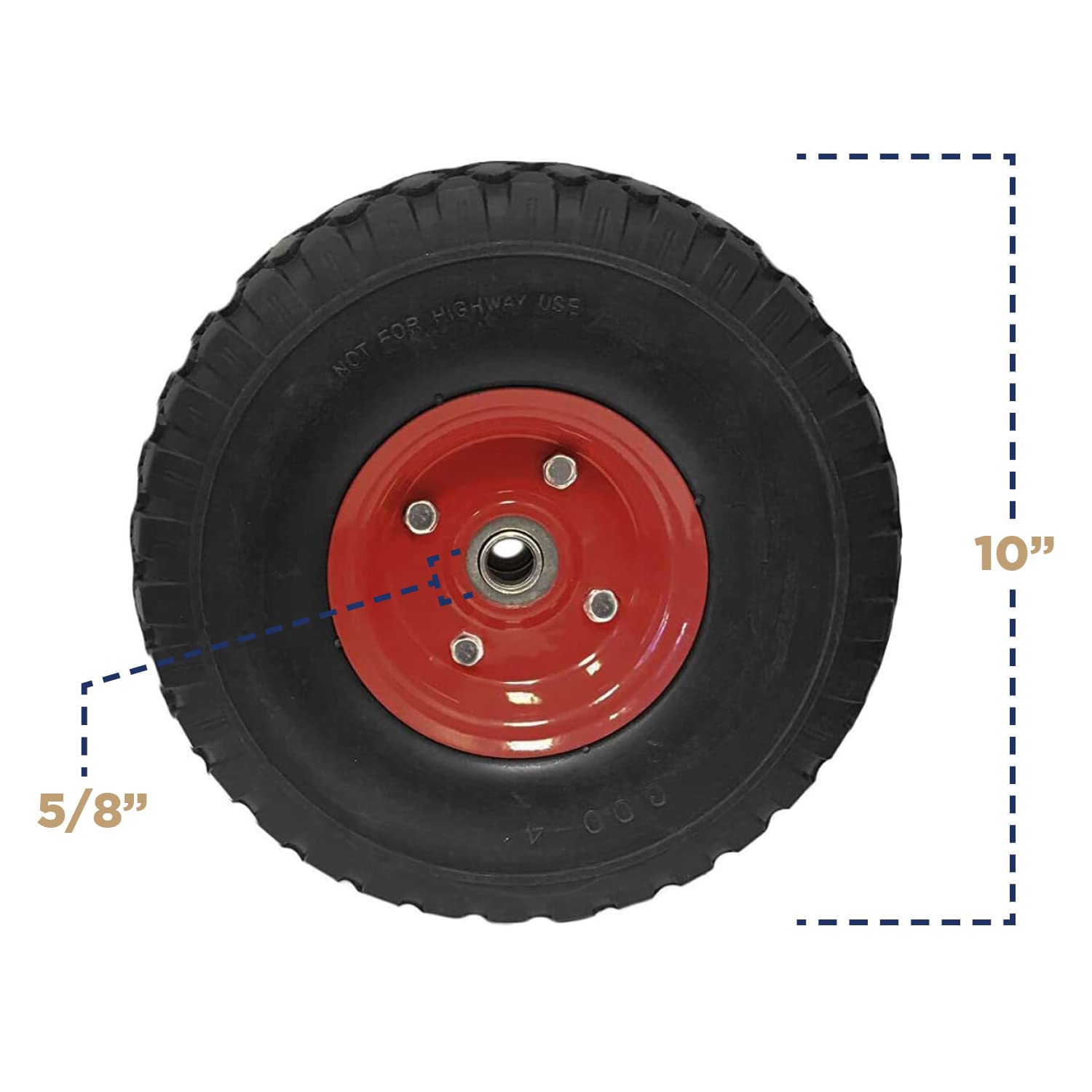 EZ Travel Collection, Heavy Duty Flat Free 10" Tire Wheels, Extra Wide Tires for Wagon, Dolly, Hand Truck, and Cart (Red)