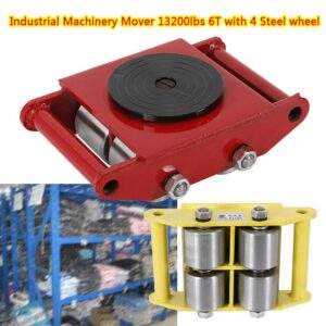 Machinery Mover,Industrial Dollies, 8-Ton/17,600Lbs, 26400lbs 12T Machinery Mover Roller Dolly with 360°Swivel Top Plate with 6/8 Polyurethane Wheels (Red) (Red, 6T 13,200 lbs Steel Wheel)