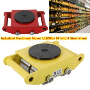 Machinery Mover,Industrial Dollies, 8-Ton/17,600Lbs, 26400lbs 12T Machinery Mover Roller Dolly with 360°Swivel Top Plate with 6/8 Polyurethane Wheels (Red) (Red, 6T 13,200 lbs Steel Wheel)