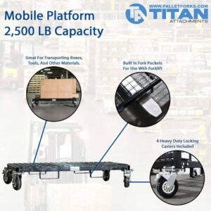 Titan Attachments Heavy Duty Rolling Platform Base with Fork Pockets 2,500 Capacity